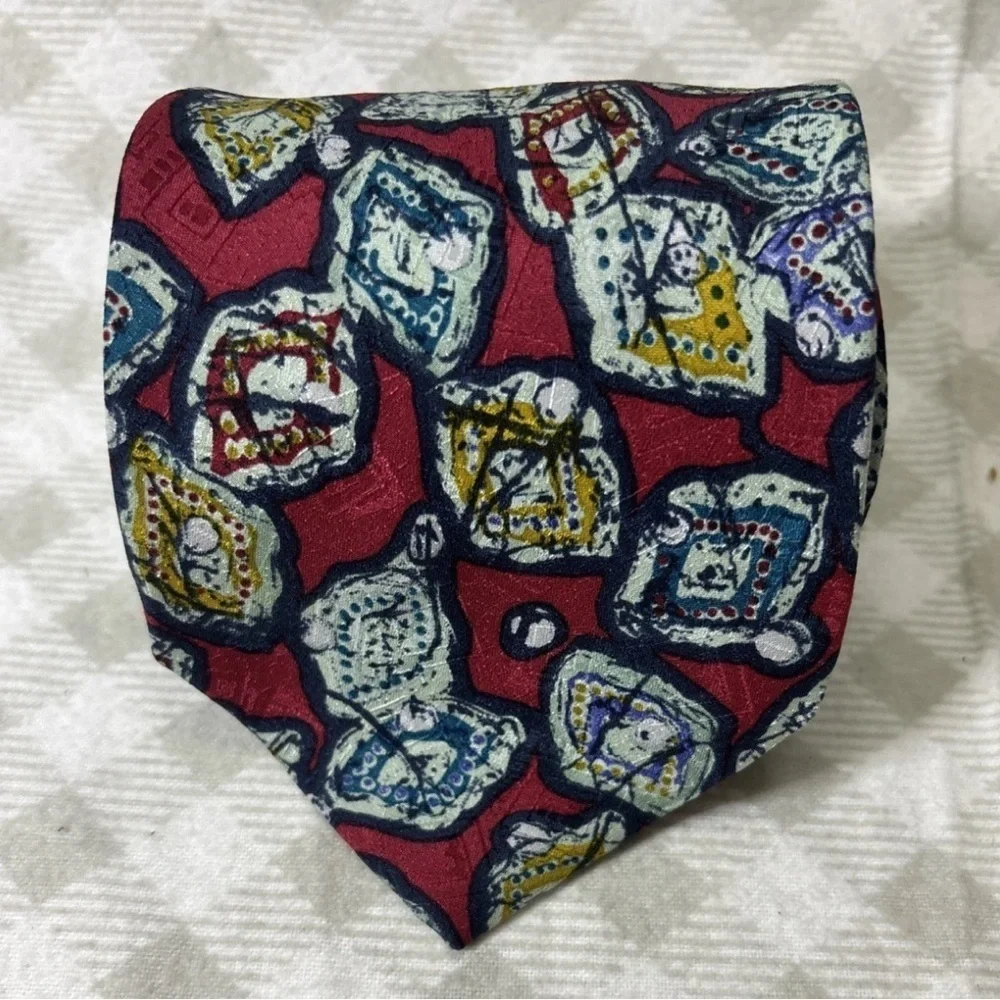 Tino Cosma 100% Italian Silk Necktie Red And Blue Pattern